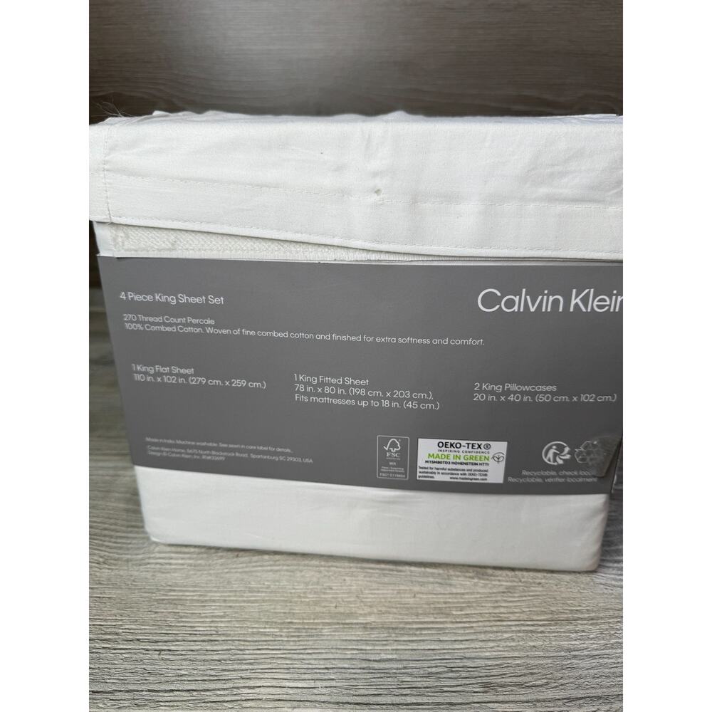 Calvin Klein 4 Piece King Sheet Set 270 Thread Count 100% Percale Cotton - Picture 2 of 3